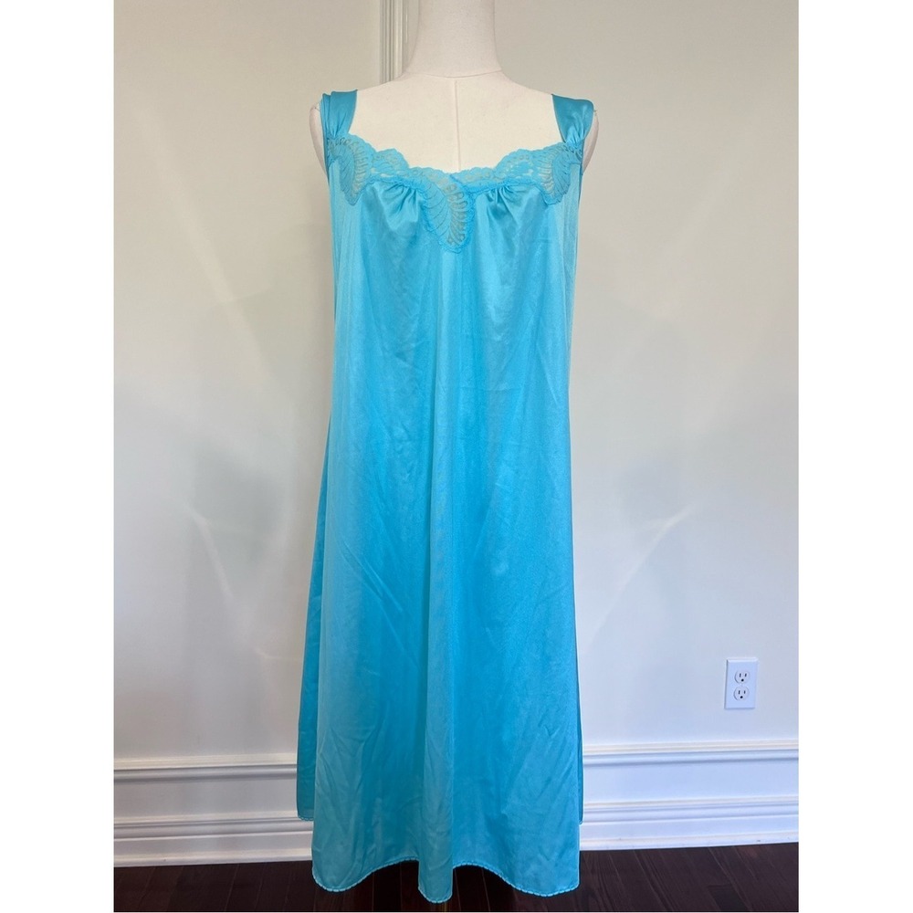 Lily of France Vintage Turquoise Nylon Lace Slip Nightgown NWT Made in Canada S